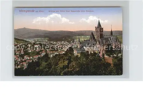 Wernigerode Harz Schloss Blick ueber Hasserode zum Brocken Kat. Wernigerode