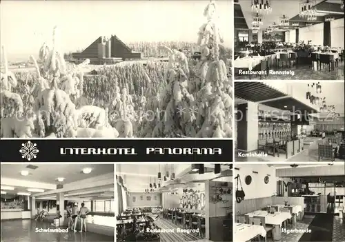 Oberhof Thueringen Interhotel Panorama Restaurant Rennsteig Kaminhalle Jaegerbaude Restaurant Beograd Schwimmbad Winterpanorama Kat. Oberhof Thueringen