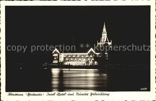 Konstanz Bodensee Insel Hotel und Muenster bei Nacht Kat. Konstanz