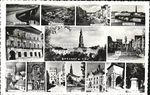 Braunau Inn Innbruecke Hauptplatz Fischbrunnen Buecherei Kirche Salzburger Tor Rathaus