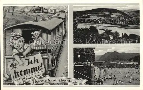 Hoenningen Bad Panorama Rhein Thermalbad Eisenbahn Maedchen Hund Leporello Kat. Bad Hoenningen