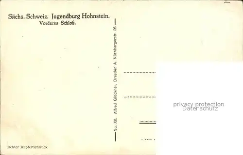Hohnstein Saechsische Schweiz Jugendburg Vorderes Schloss Kupfertiefdruck Kat. Hohnstein