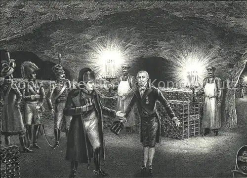 Epernay Marne Moet et Chandon Champagne Cellar M Moet recoit Napoleon 1807 aux caves Dessin Kuenstlerkarte Kat. Epernay