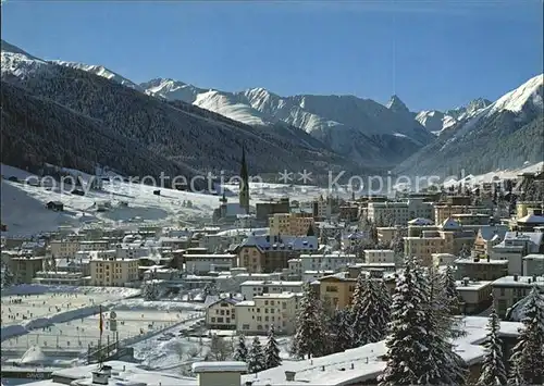 Davos GR mit Eisbahn und Buehlenhorn Tinzenhorn Kat. Davos