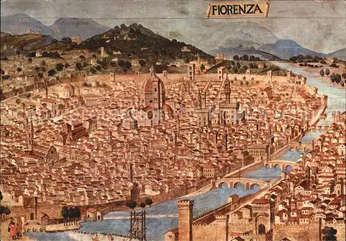 Florenz Kuenstlerkarte Bruecken und Altstadt Kat. Italien