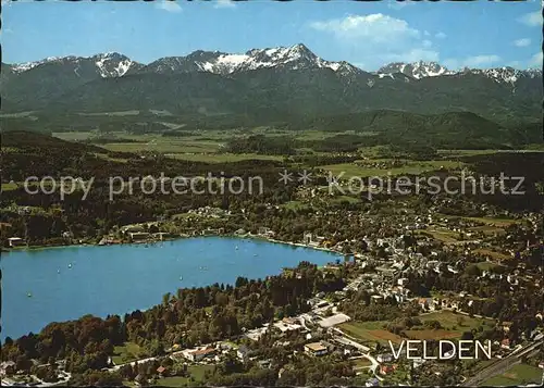 Velden Woerther See mit Mittagskogel und Julische Alpen Fliegeraufnahme Kat. Velden am Woerther See