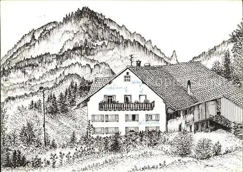 Oberstdorf Pension Allgaeuer Alpen Zeichnung Kuenstlerkarte Kat. Oberstdorf