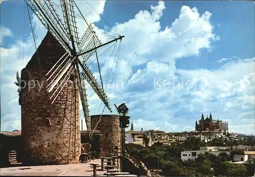 Palma de Mallorca Windmuehle Jonquet und Kathedrala Kat. Palma de Mallorca