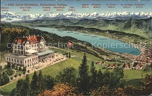 Zuerichberg Alkoholfreies Kurhaus Panorama Zuerichsee Alpen / Zuerichberg /Rg. Zuerich
