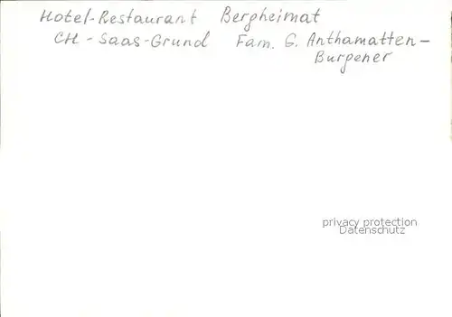 Saas Grund Hotel Restaurant Bergheimat  Kat. Saas Grund
