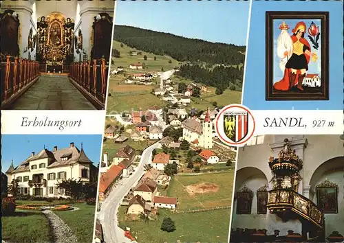Sandl Barocke Pfarrkirche Sandler Hinterglasmalerei Schloss Kanzel Fliegeraufnahme Kat. Sandl