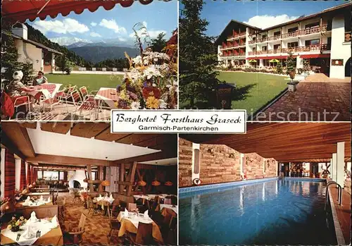 Garmisch Partenkirchen Berghotel Forsthaus Graseck Terrasse Gaststube Hallenbad Kat. Garmisch Partenkirchen