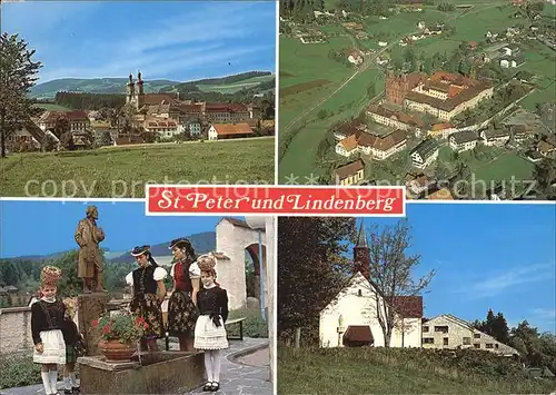 St Peter Schwarzwald mit Lindenberg Fliegeraufnahme Schwarzwaelder Trachten Kirche Kat. St. Peter