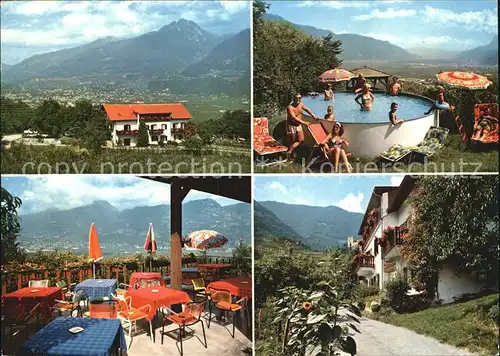 Tscherms Garni Unterstein Pool Terrasse Kat. Meran Suedtirol