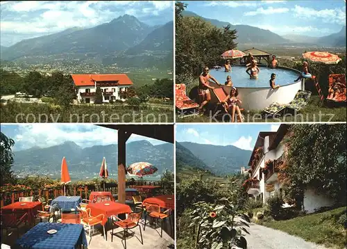 Tscherms Panorama Garni Unterstein Terrasse Planschbecken Kat. Meran Suedtirol