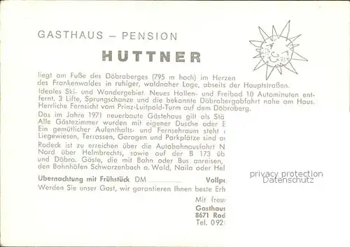Rodeck Gasthof Pension Huettner im Frankenwald Landschaftspanorama Kat. Schwarzenbach a.Wald