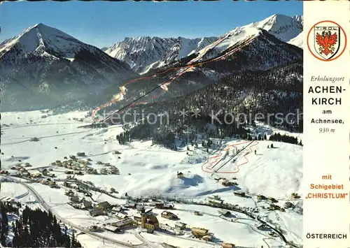 Achenkirch mit Seekarspitze Schigebiet Christlum Fliegeraufname Kat. Achenkirch am Achensee