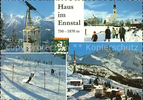 Haus Ennstal Wintersportplatz Bergbahn Slalomrennen Kirche Alpenpanorama Kat. Oesterreich