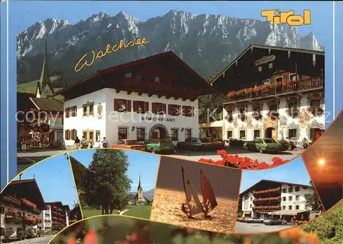 Walchsee Tirol Teilansichten Gemeindeamt Hotels Kirche Windsurfen Kaisergebirge Kat. Walchsee