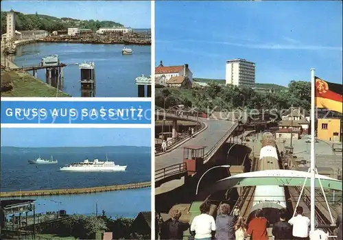 Sassnitz Ostseebad Ruegen Blick zum Fischereihafen MS Sassnitz Faehrschiff Kat. Sassnitz