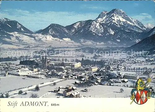 Admont Steiermark Gesamtansicht mit Benediktinerstift Wintersportplatz Alpenpanorama Fliegeraufnahme Kat. Admont