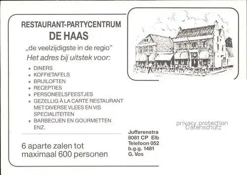 Elburg Restaurant Partycentrum De Haas Saal Festtafel Kat. Niederlande