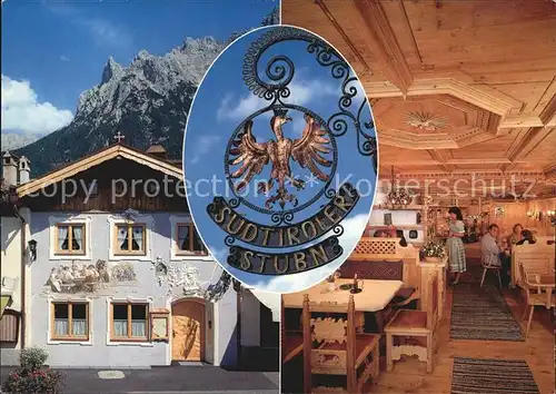 Mittenwald Bayern Suedtiroler Stub n Gaststaette Restaurant Huber Karte Nr 10.039 Kat. Mittenwald