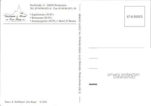 Posterstein Gaststaette Hotel Zur Burg Kat. Posterstein