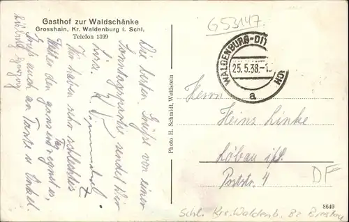Grosshain Kreis Waldenburg Schlesien Gasthof zur Waldschaenke x