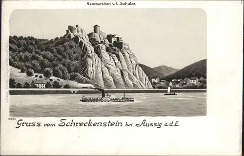Schreckenstein Schreckenstein bei Aussig Elbe Dampfer Litho * /  /