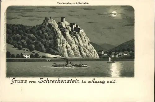 Schreckenstein Schreckenstein bei Aussig Elbe Dampfer Mondscheinkarte * /  /