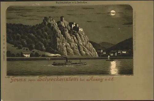 Schreckenstein Schreckenstein bei Aussig Elbe Dampfer Mondscheinkarte * /  /