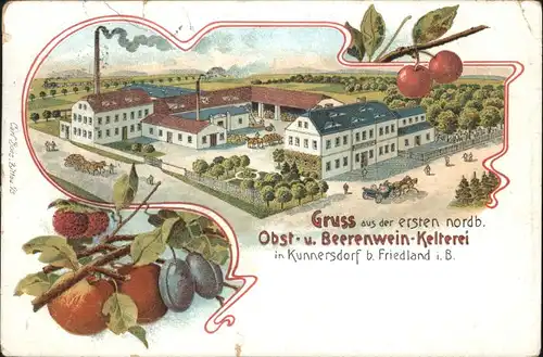 Kunnersdorf Kunnersdorf bei Friedland Breslau Kelterei Obst Karte von ca. 1900 x /  /