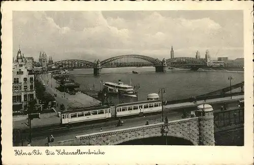 Koeln Hohenzollernbruecke Schiff Strassenbahn Kat. Koeln