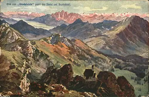 Wendelstein Blick gegen das Inntal und Bayrischzell Kuenstlerkarte Kat. Bayrischzell