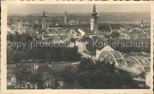 Wels Oberoesterreich Ortsansicht mit Kirche Traun Bruecke Kat. Oesterreich