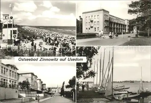 Zinnowitz Ostseebad Usedom Strand Ernst Thaelmann Heim Promenade der Voelkerfreundschaft Achterwasser Segelboot Kat. Zinnowitz