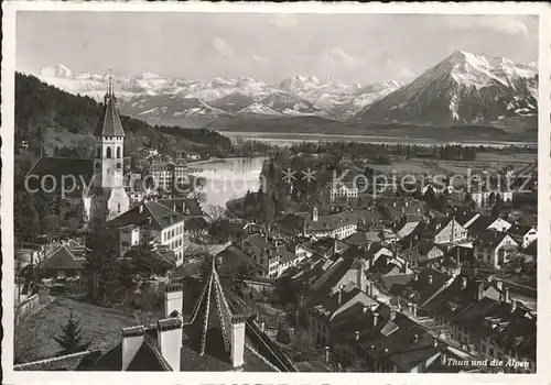 Thun Panorama mit See und Alpen Kat. Thun