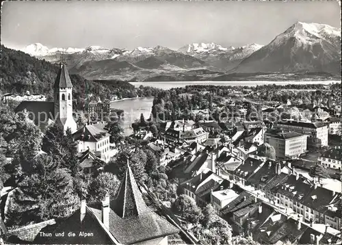 Thun Stadt Panorama mit See Alpen Kat. Thun