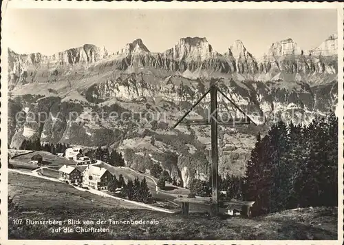 Flums Flumserberg Blick von der Tannenbodenalp auf Churfirsten Appenzeller Alpen Wegekreuz Kat. Flums