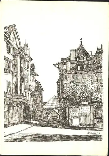 Zuerich Obere Zaeune Zeichnung Kuenstlerkarte W. Ryter / Zuerich /Bz. Zuerich City