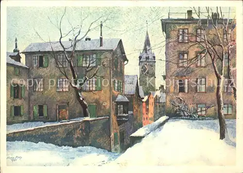 Zuerich Blick vom Lindenhof in Pfalzgasse Kuenstlerkarte Aquarell Hugo Frey Kupfertiefdruck / Zuerich /Bz. Zuerich City