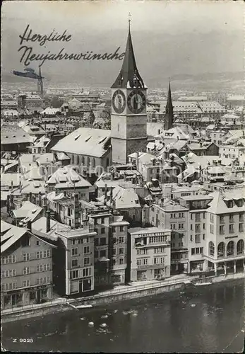 Zuerich Altstadt mit Kirche St. Peter Limmat Neujahrskarte / Zuerich /Bz. Zuerich City