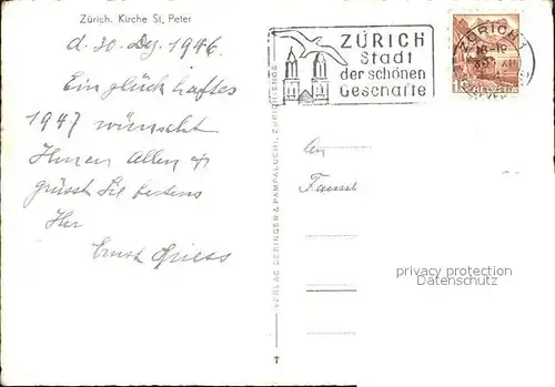 Zuerich Altstadt mit Kirche St. Peter Limmat Neujahrskarte / Zuerich /Bz. Zuerich City