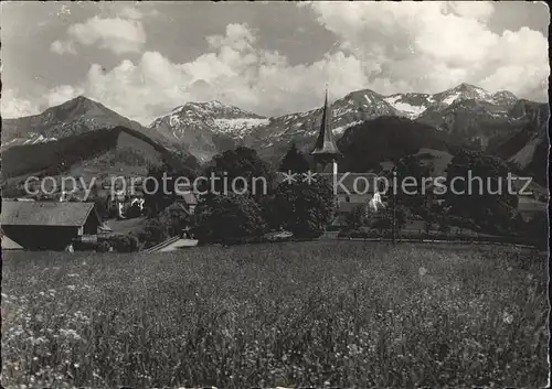 Aeschi Spiez Ortsansicht mit Kirche Alpenpanorama Kat. Aeschi Spiez