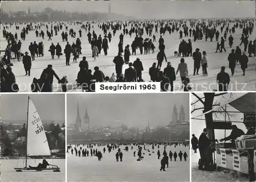 Zuerich Seegfroerni 1963 Menschenansammlung auf dem Eis / Zuerich /Bz. Zuerich City