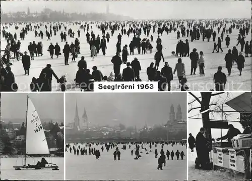 Zuerich Seegroerni 1963 Menschenansammlung auf dem Eis / Zuerich /Bz. Zuerich City
