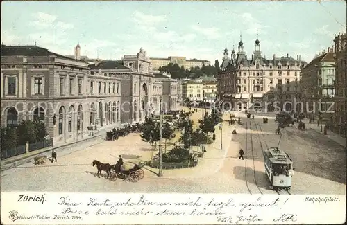 Zuerich Bahnhofplatz Strassenbahn Pferdekutsche / Zuerich /Bz. Zuerich City