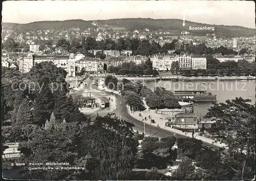 Zuerich Buerkliplatz Quaibruecke und Zuerichberg / Zuerich /Bz. Zuerich City