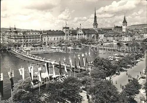 Zuerich Jubilaeumsfeier 1951 Bruecken Fahnen / Zuerich /Bz. Zuerich City